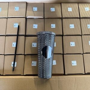 Silver Studded Tumbler with Straw